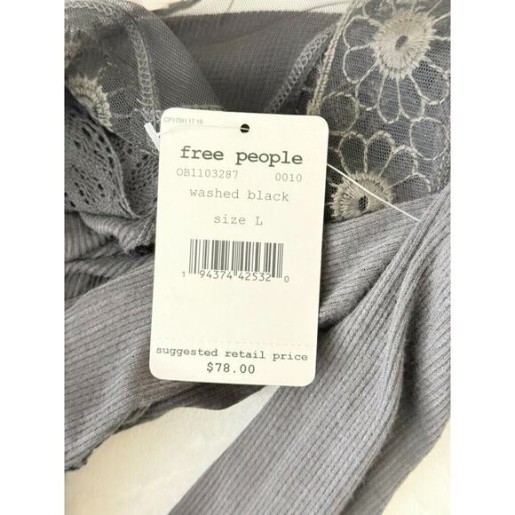 Free People Lola Large Black Lace Blouse Tunic V-Neck Boho Floral Open Loose - Picture 7 of 9